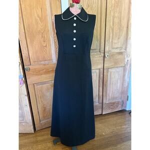 Vtg jet black rhinestone embellished 60s 70s Caron Chicago maxi dress size 10